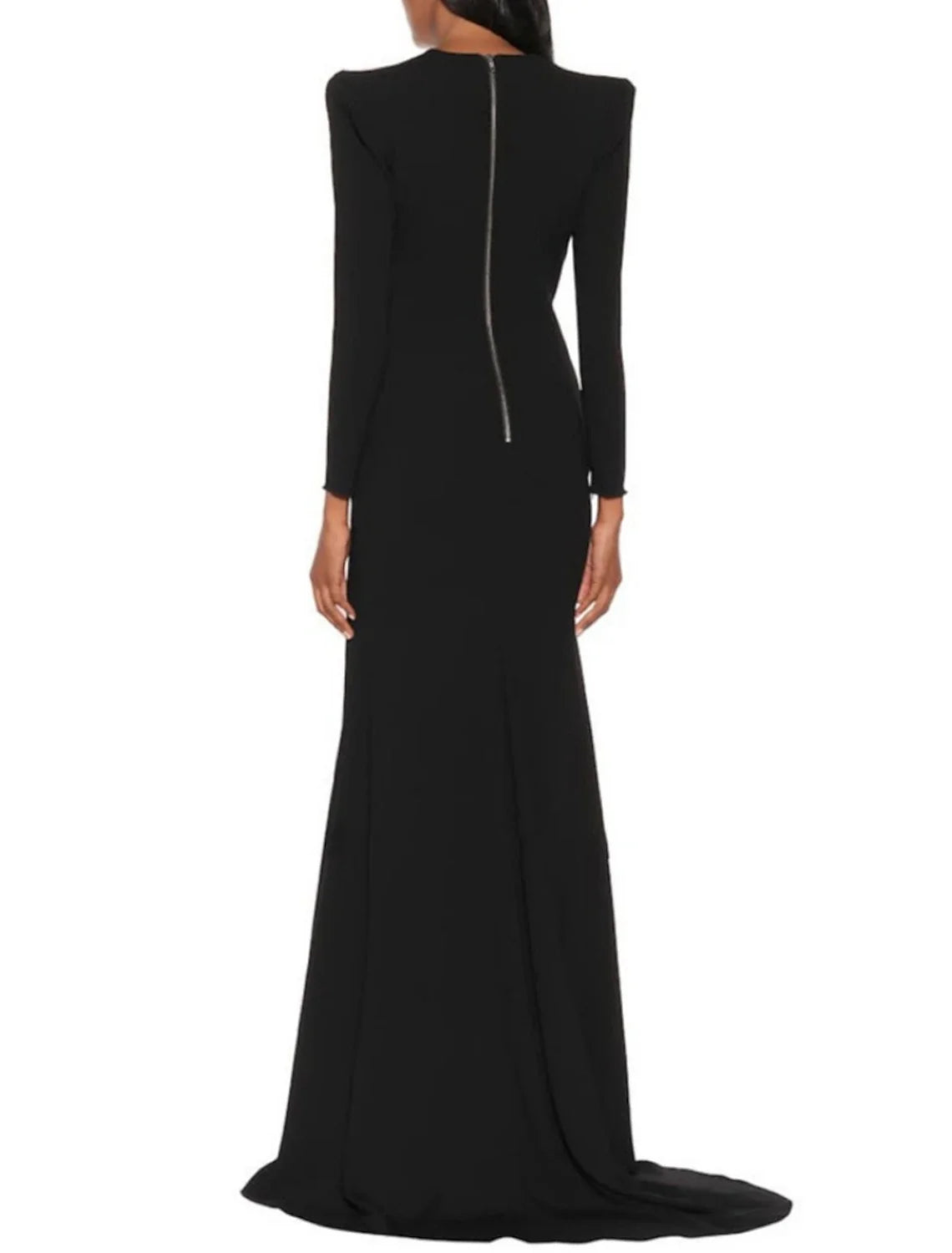 Champagne A-Line V-Neck Long Sleeve High Slit Evening Gown - Chloe Dress