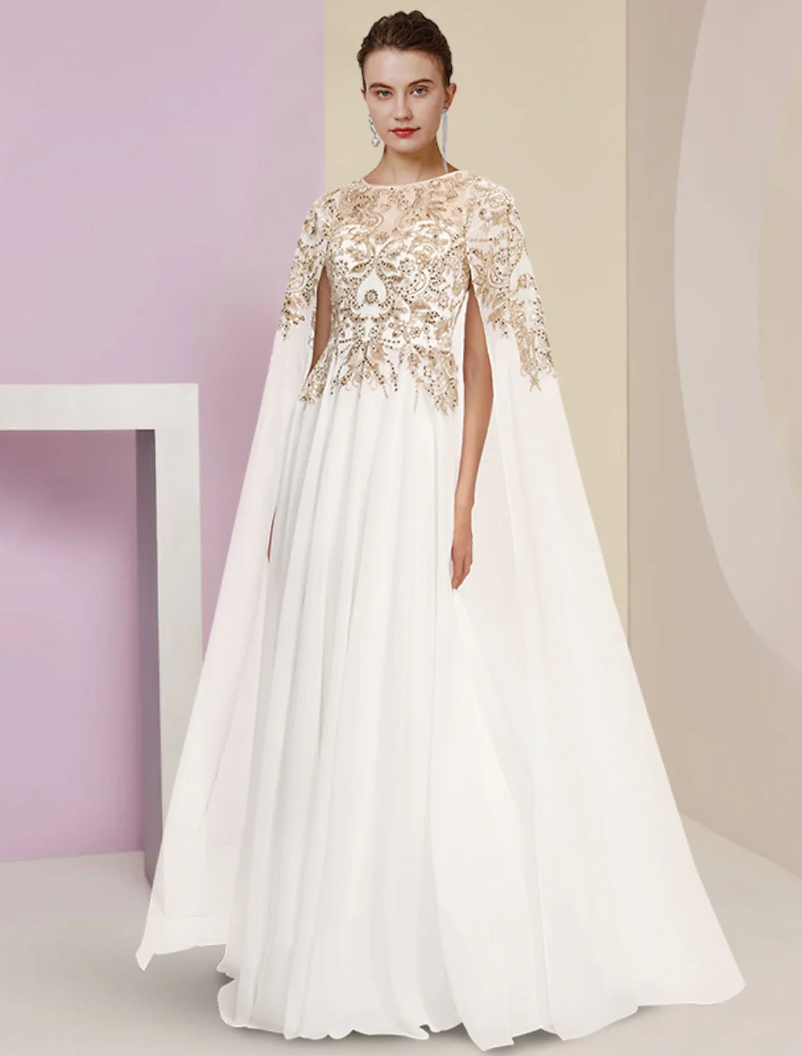 Sheath Chiffon Long Sleeve Pleated Floor-Length Wedding Dress - Chloe Dress