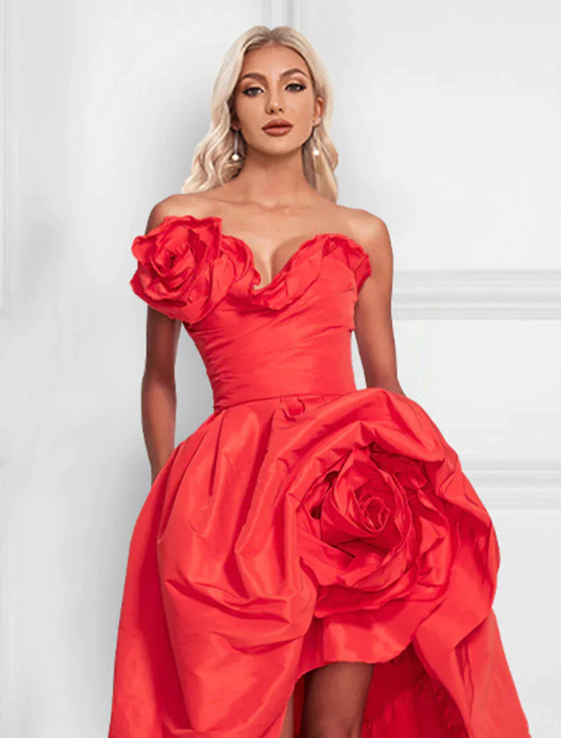 Green A-Line Strapless Satin Sleeveless Asymmetric Wedding Dress - Chloe Dress