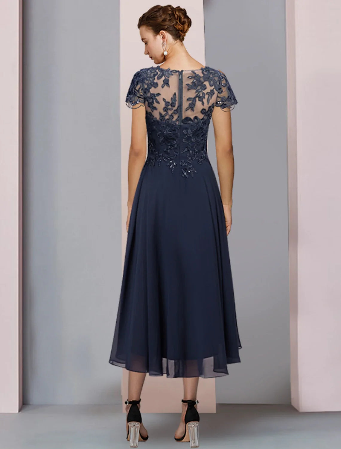 A-Line Chiffon Short Sleeve Pleated Mini Wedding Dress - Chloe Dress