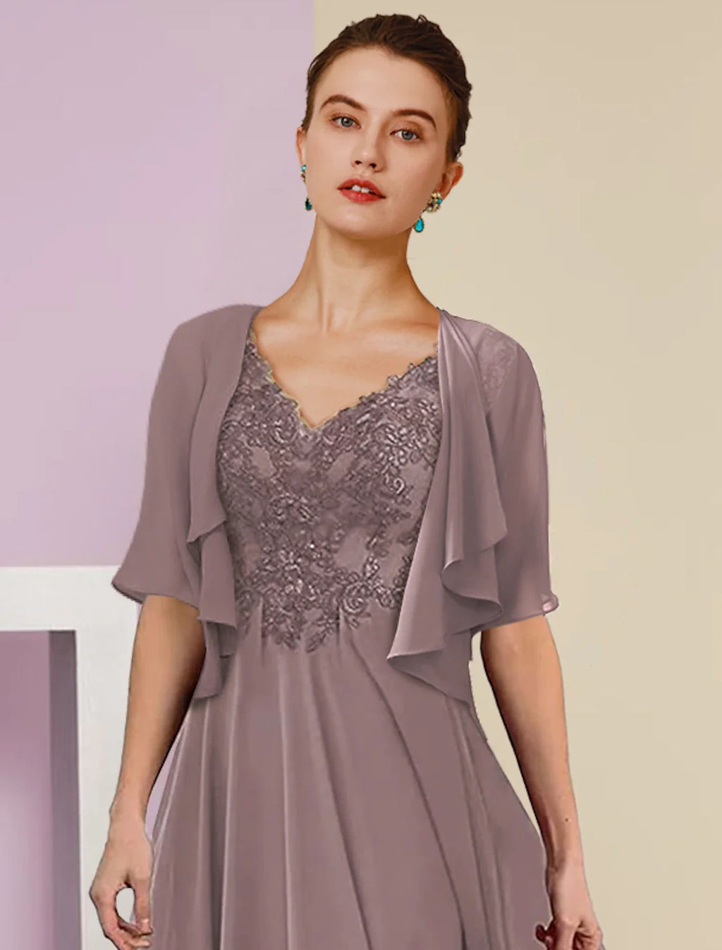 A-Line V-Neck Chiffon Short Sleeve Pleated Mini Wedding Dress - Chloe Dress