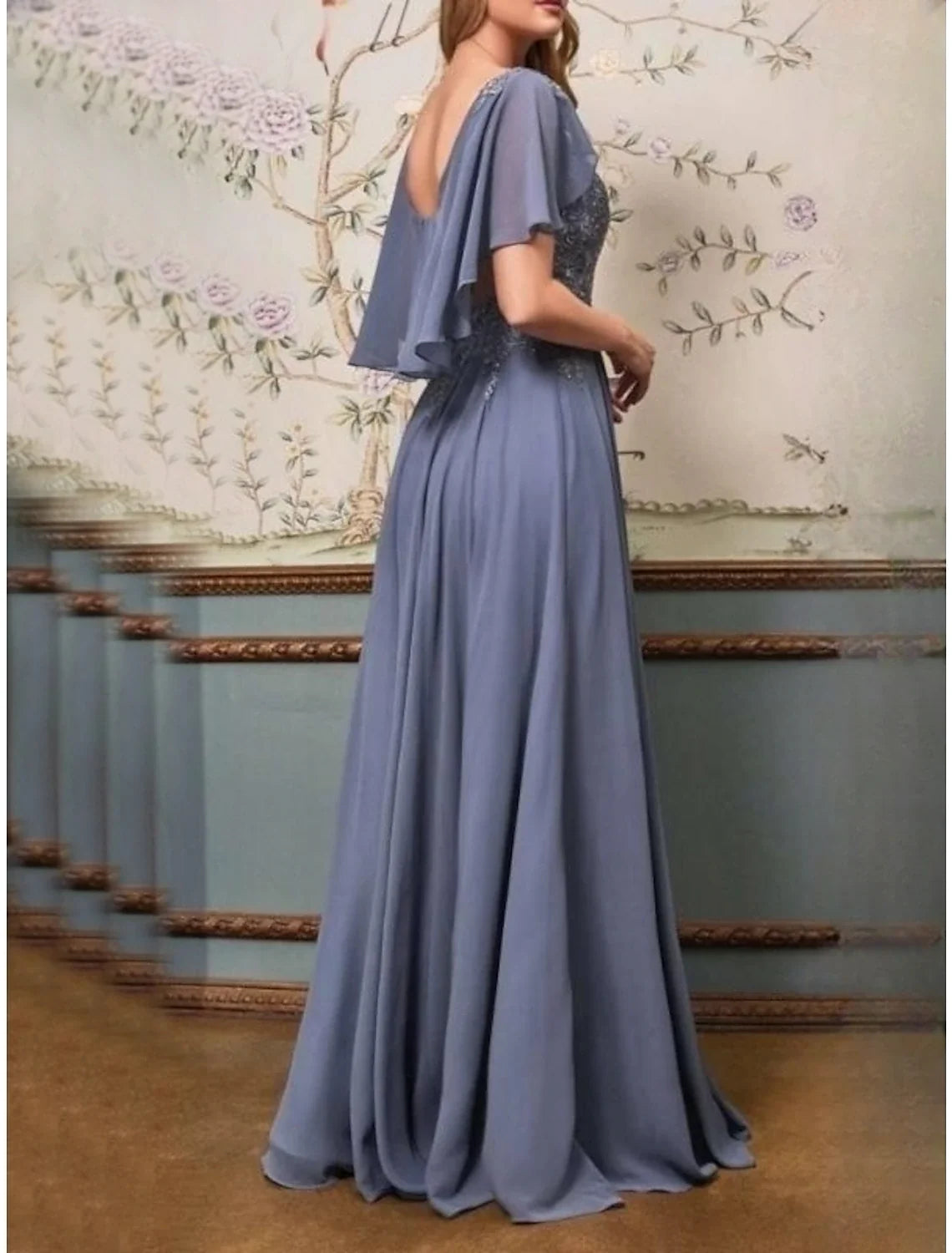 Sheath Chiffon Short Sleeve Ruffled Floor-Length Wedding Dress - Chloe Dress