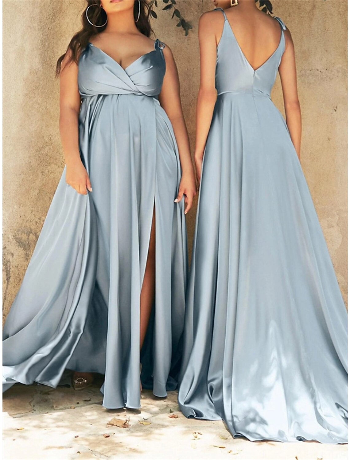Blue A-Line V-Neck Chiffon Long Sleeve Floor-Length Wedding Dress - Chloe Dress