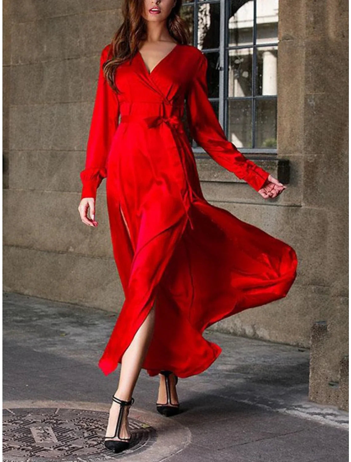 Sheath V-Neck Silk Long Sleeve Train Wedding Dress - Chloe Dress