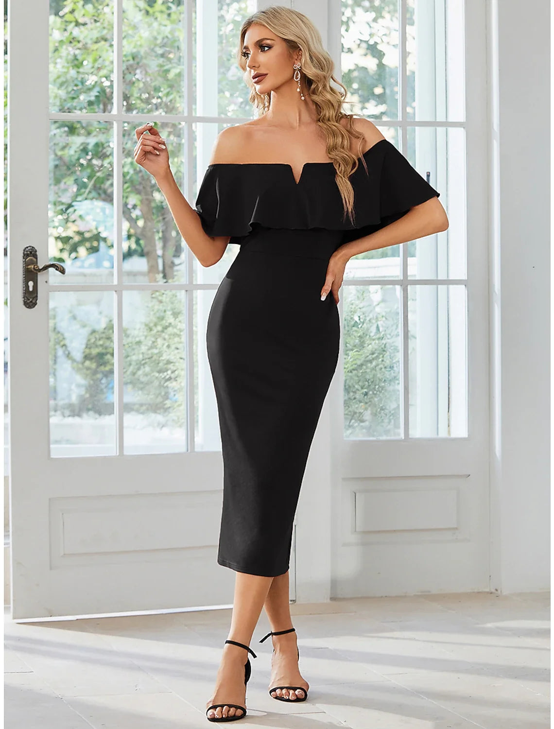 Sheath Off-Shoulder Short Sleeve High Slit Mini Wedding Dress - Chloe Dress