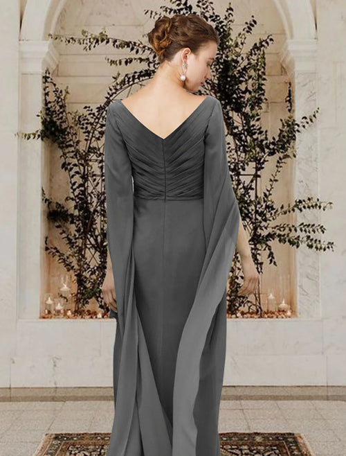 Sheath V-Neck Chiffon Draped Floor-Length Dress - Chloe Dress