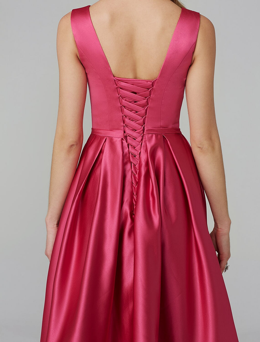 Pink A-Line Satin Sleeveless Knee-Length Wedding Dress - Chloe Dress