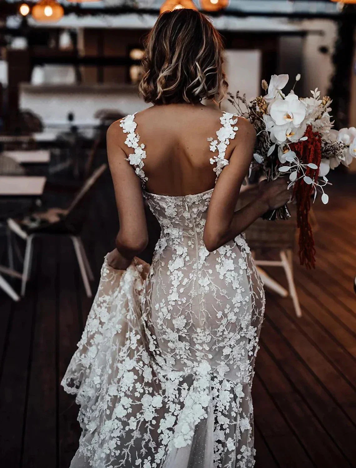 Mermaid Sweetheart Lace Train Wedding Gown - Chloe Dress