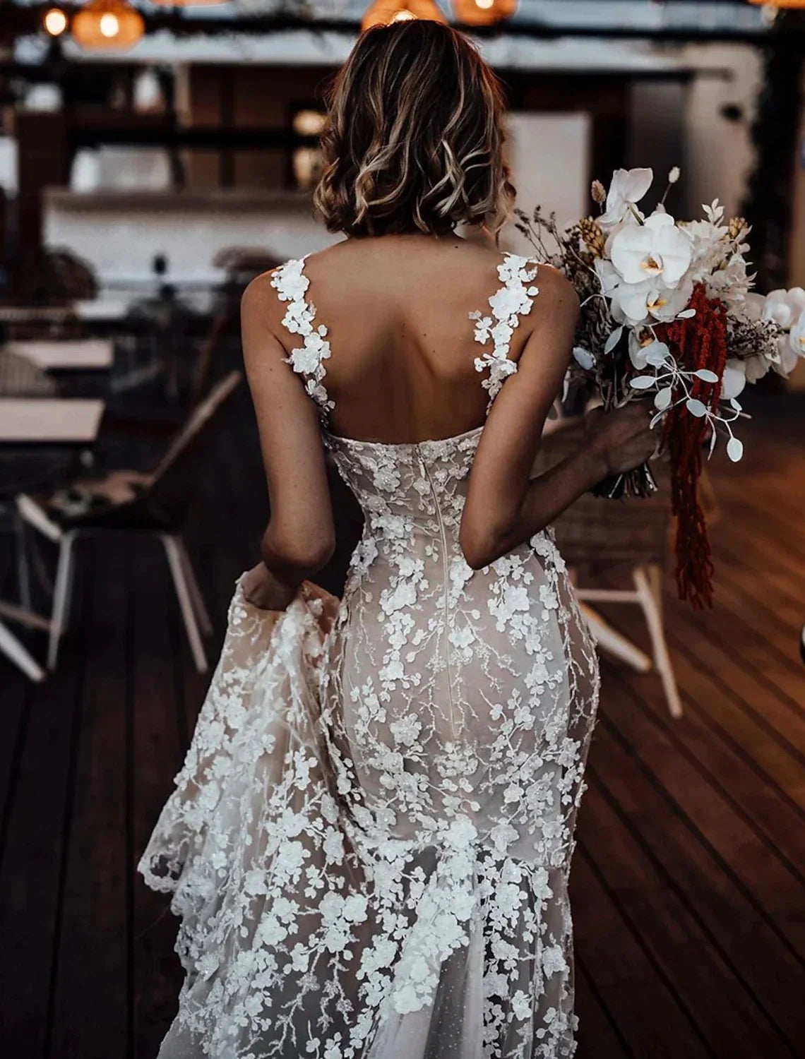 Mermaid Sweetheart Lace Train Wedding Gown - Chloe Dress