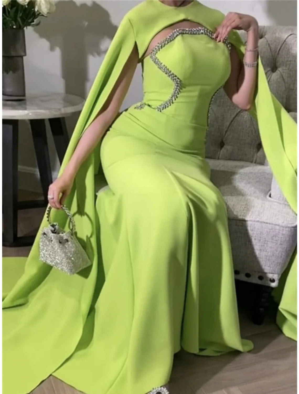 Green A-Line Sequin Sleeveless Pleated Evening Gown - Chloe Dress
