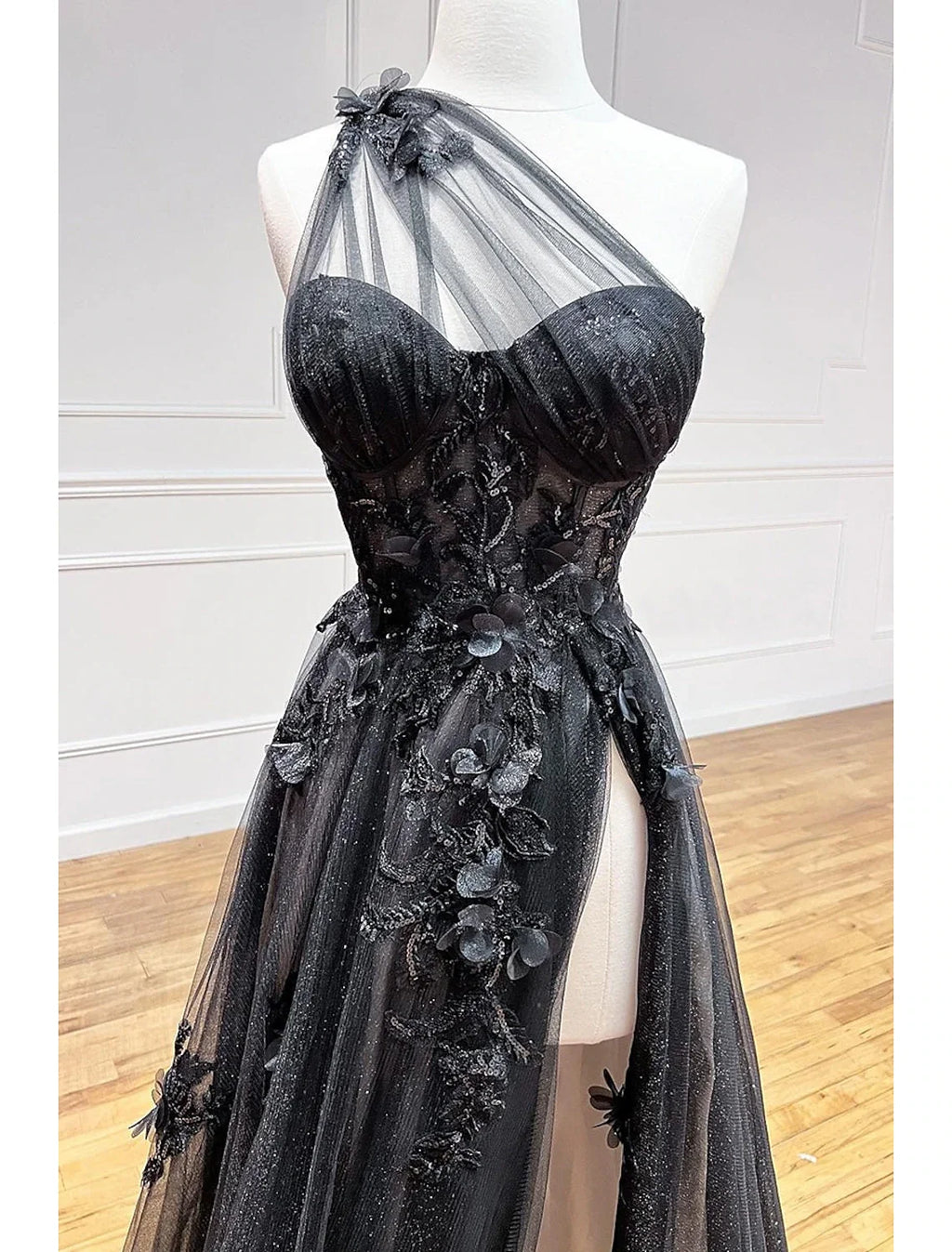 A-Line One-Shoulder Tulle Sleeveless Backless Pleated Prom Dress - Chloe Dress