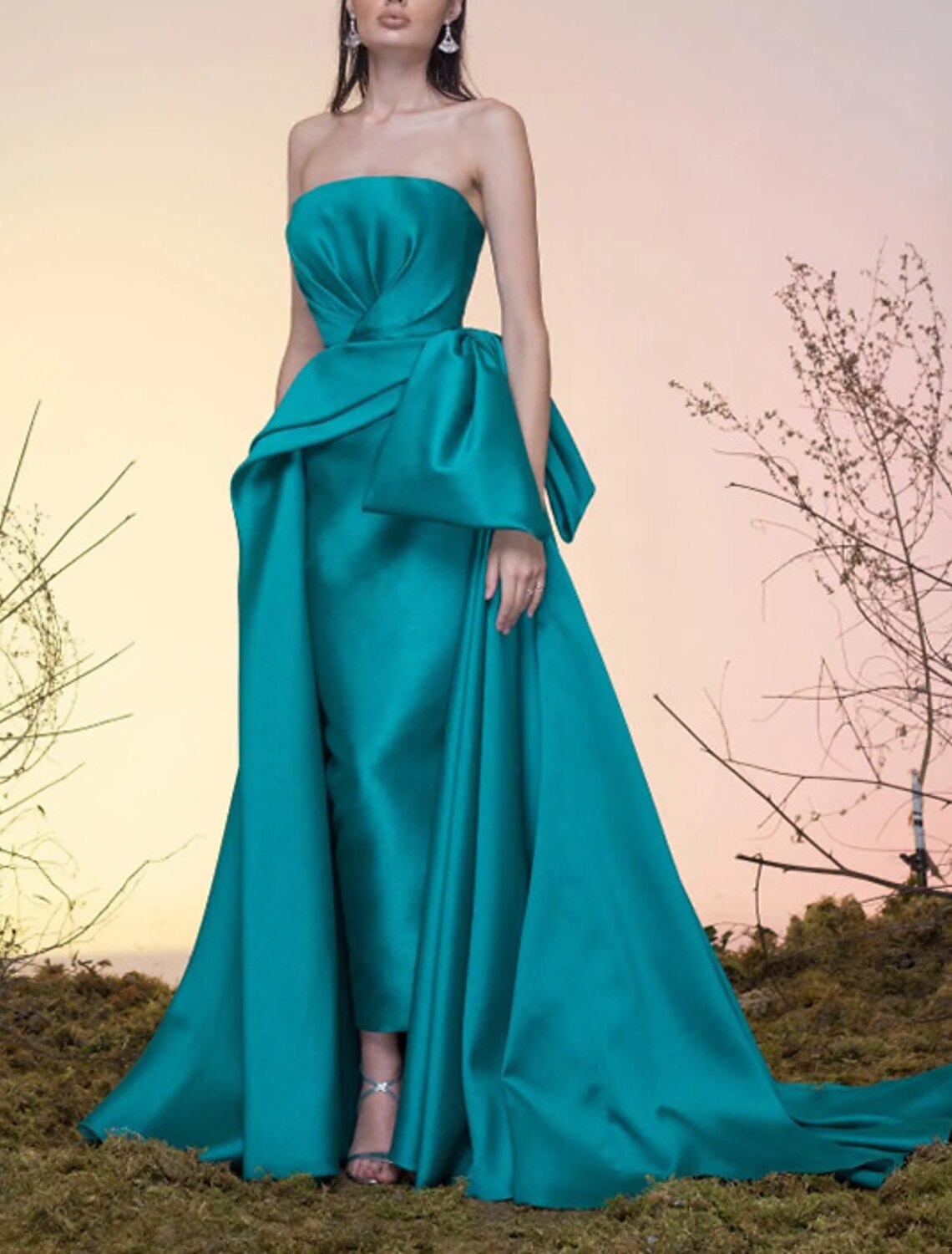 A-Line Strapless Satin Sleeveless Train Prom Dress - Chloe Dress