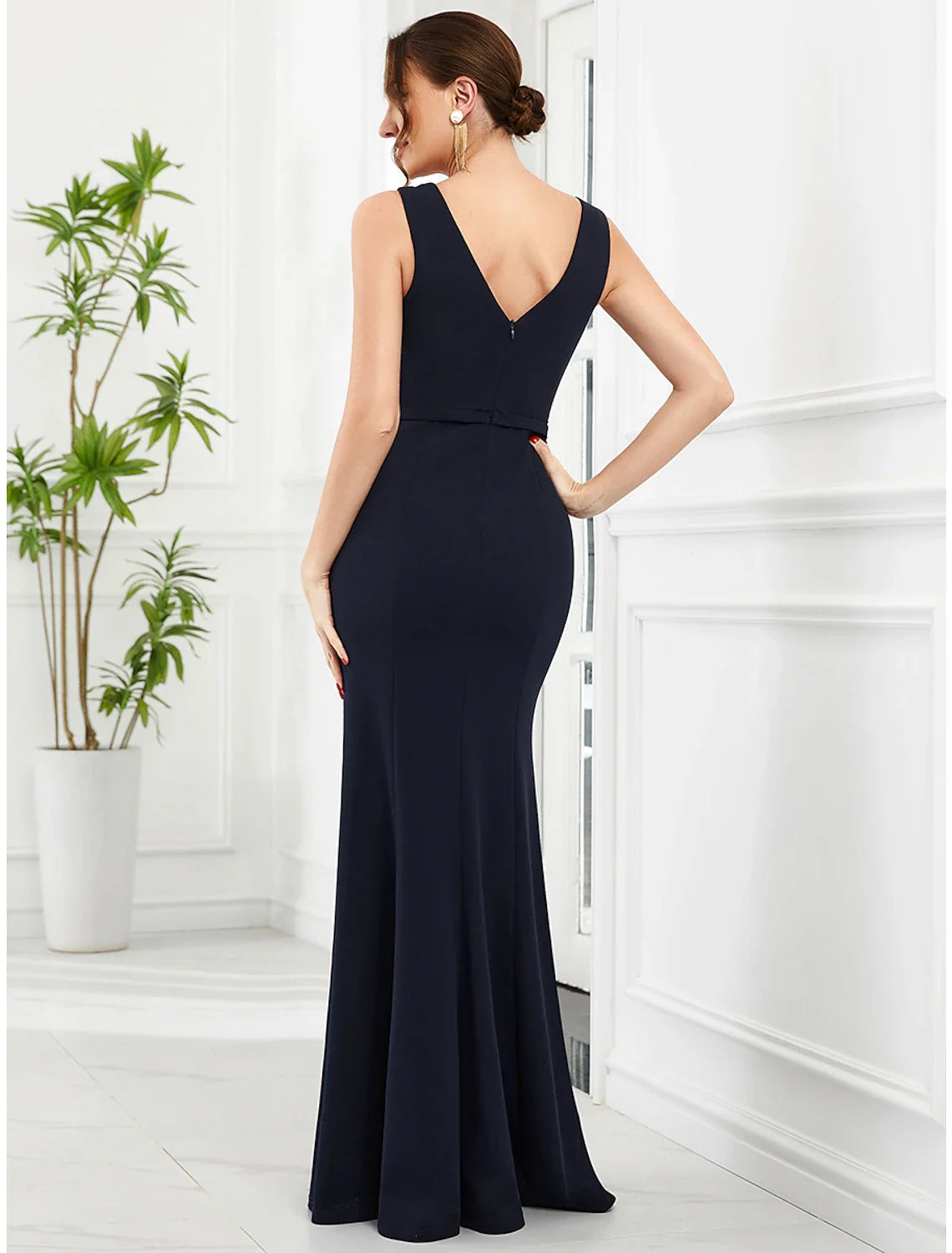 Mermaid V-Neck Polyester Sleeveless Floor-Length Evening Gown - Chloe Dress