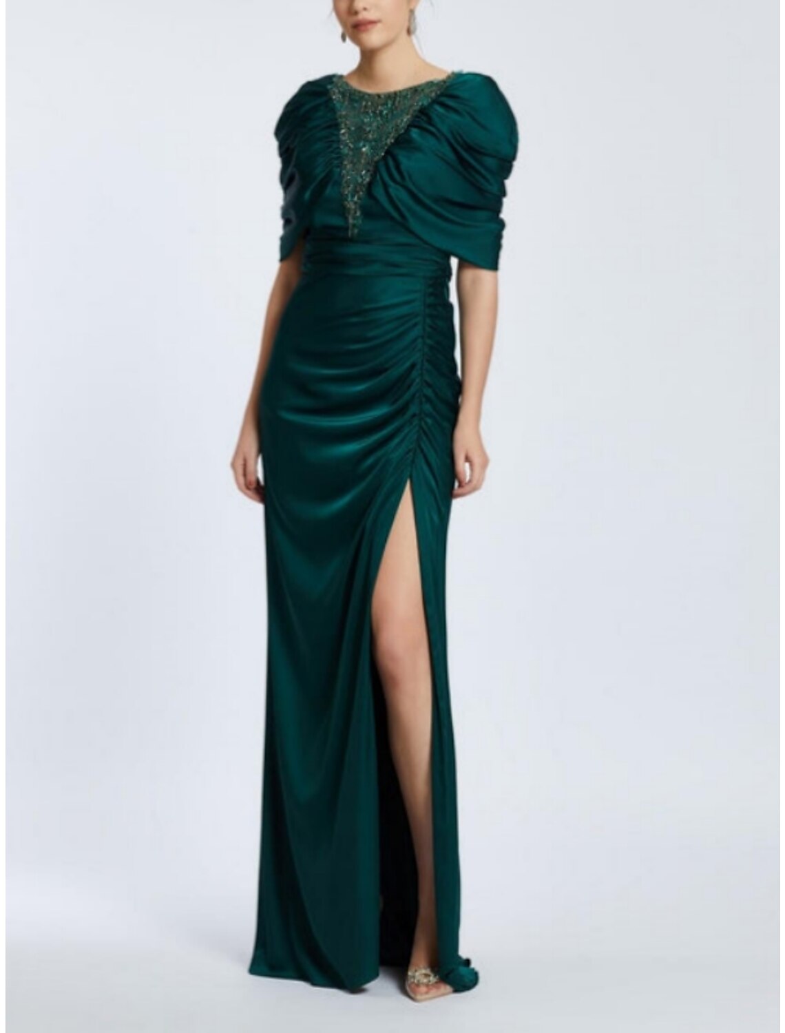 Black A-Line Satin High Slit Floor-Length Evening Gown - Chloe Dress