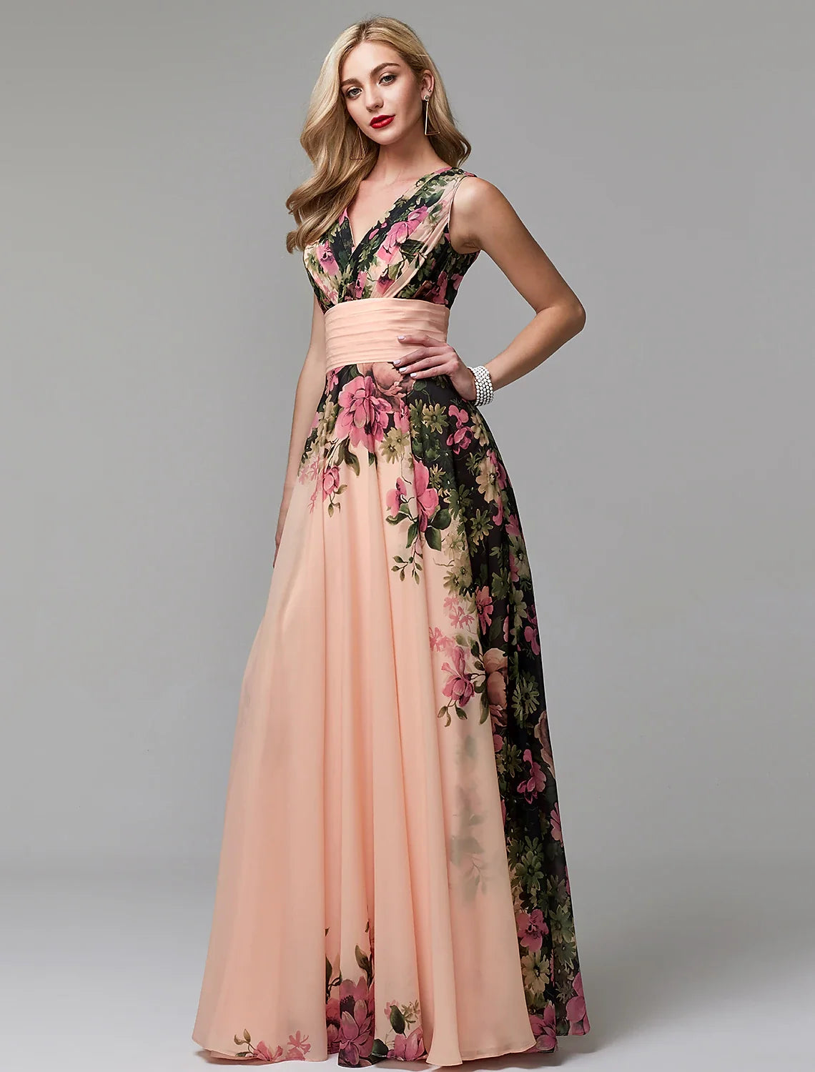 A-Line V-Neck Chiffon Sleeveless Floor-Length Wedding Dress - Chloe Dress