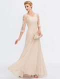 A-Line V-Neck Chiffon Applique Floor-Length Wedding Dress - Chloe Dress