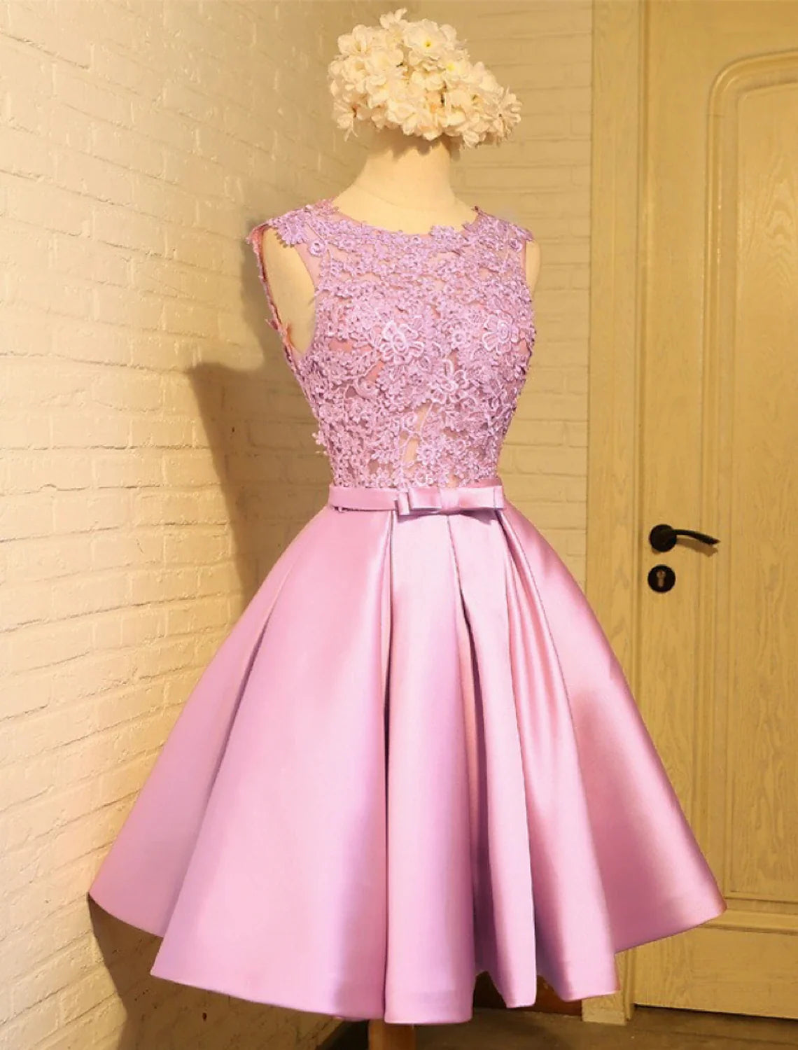 A-Line Satin Sleeveless Open Back Knee-Length Prom Dress - Chloe Dress