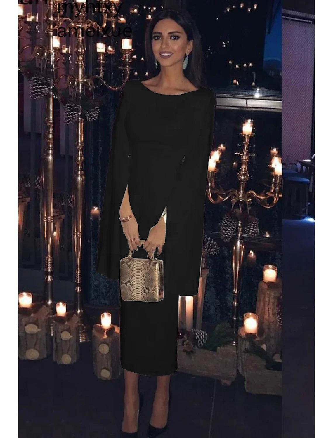 Sheath Satin Long Sleeve Open Back Tea-Length Wedding Dress - Chloe Dress