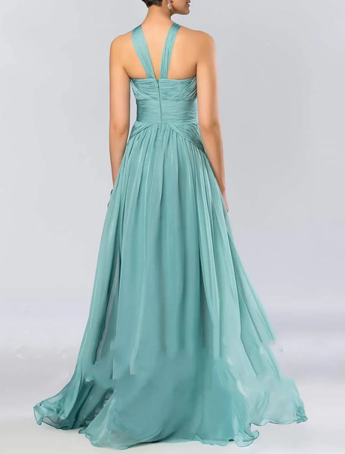 A-Line Halter Chiffon Sleeveless Pleated Floor-Length Wedding Dress - Chloe Dress