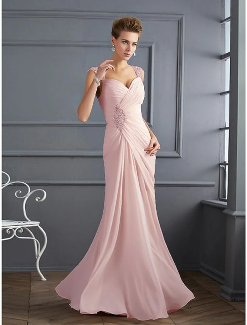 Mermaid Spaghetti Strap Chiffon Sleeveless Rhinestone Floor-Length Evening Gown - Chloe Dress