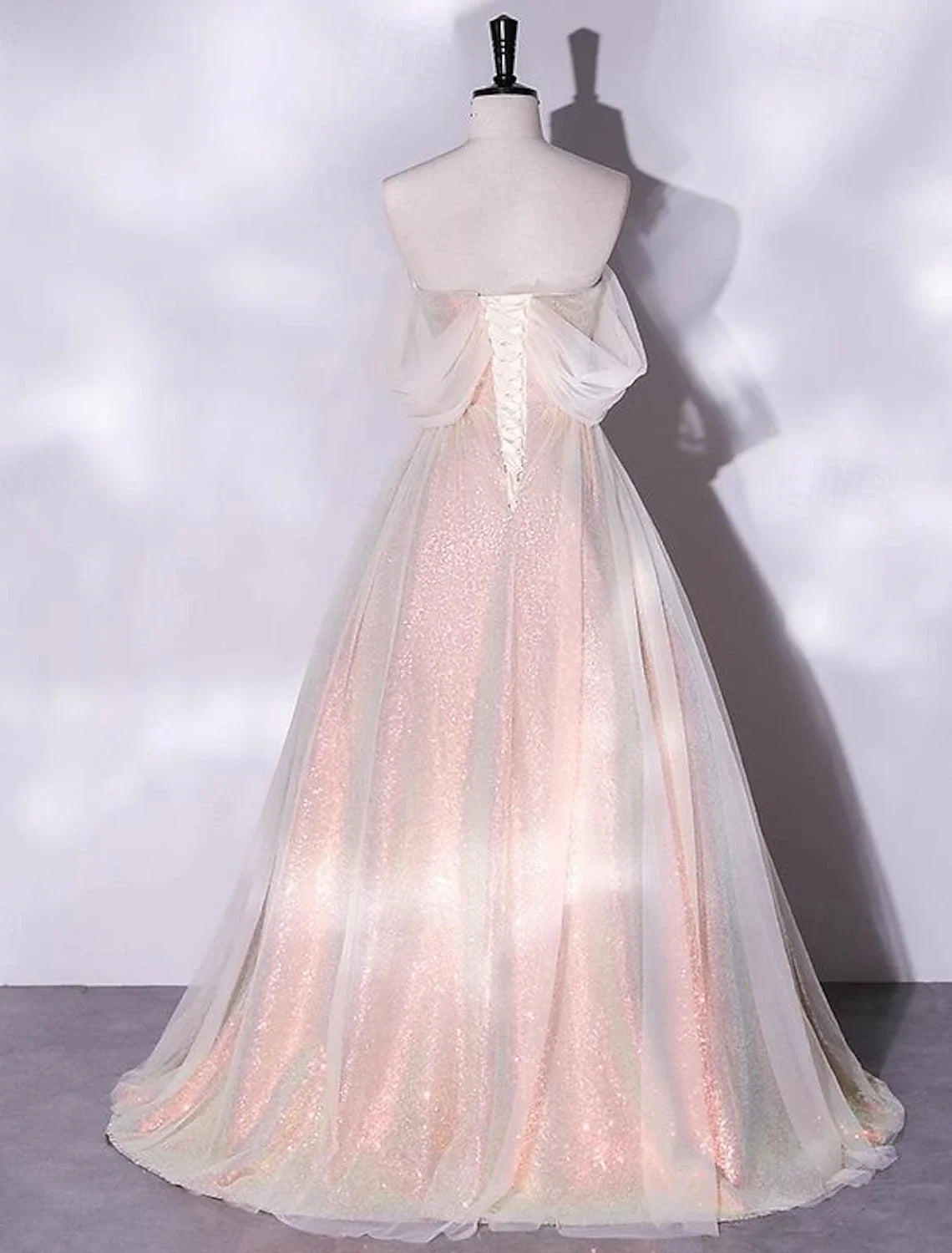 A-Line Off-Shoulder Tulle Short Sleeve Floor-Length Prom Dress - Chloe Dress