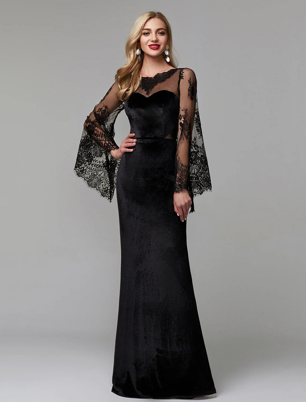 Sheath Illusion Lace Long Sleeve Floor-Length Wedding Dress - Chloe Dress