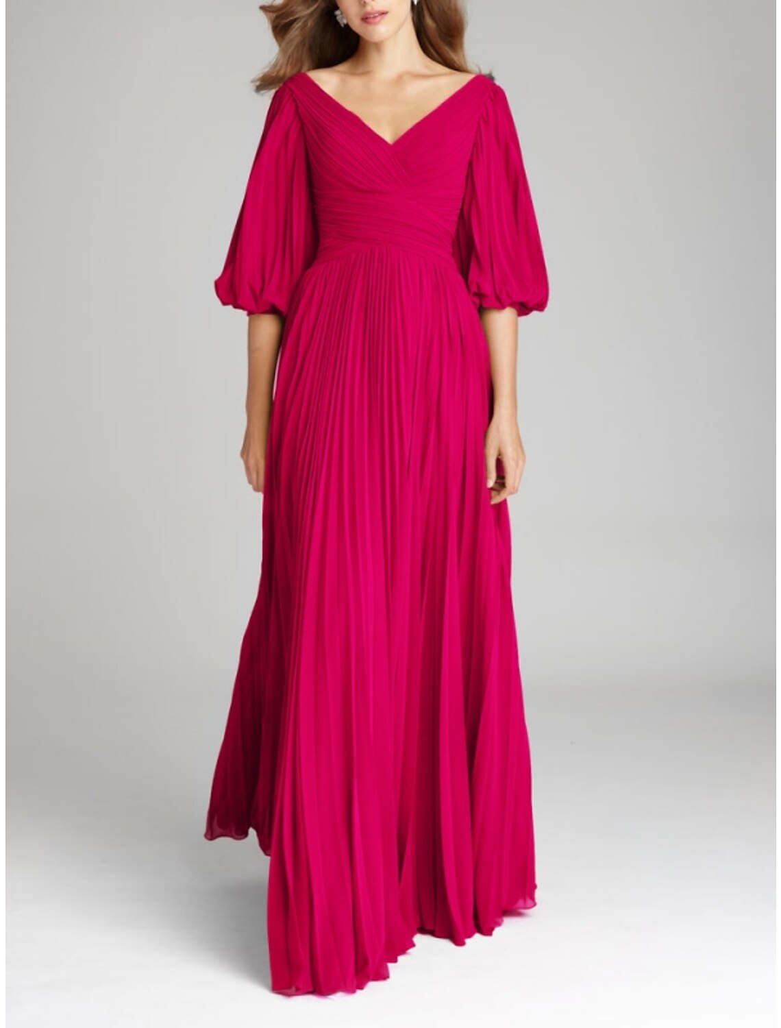 A-Line V-Neck Chiffon Pleated Floor-Length Evening Gown - Chloe Dress