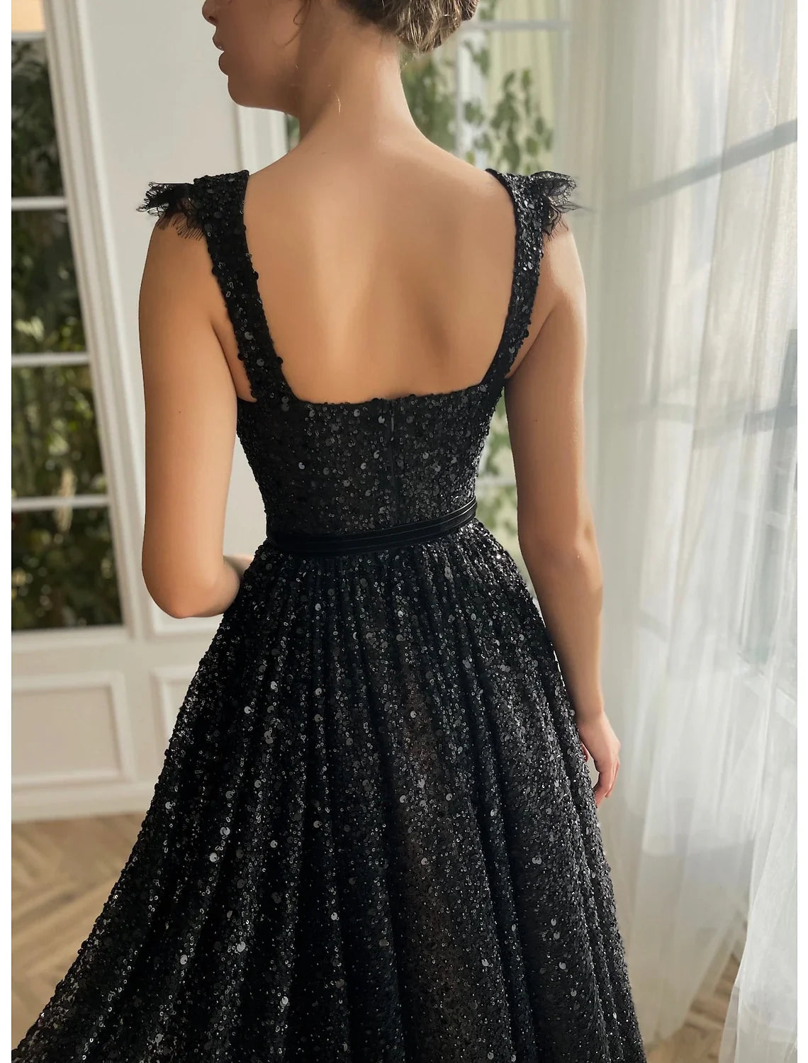 Black A-Line Strapless Lace Sleeveless Ankle-Length Prom Dress - Chloe Dress