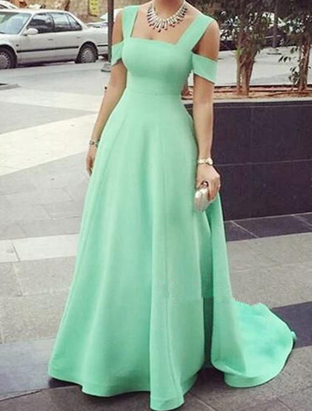 A-Line Strapless Short Sleeve Train Mini Evening Gown - Chloe Dress