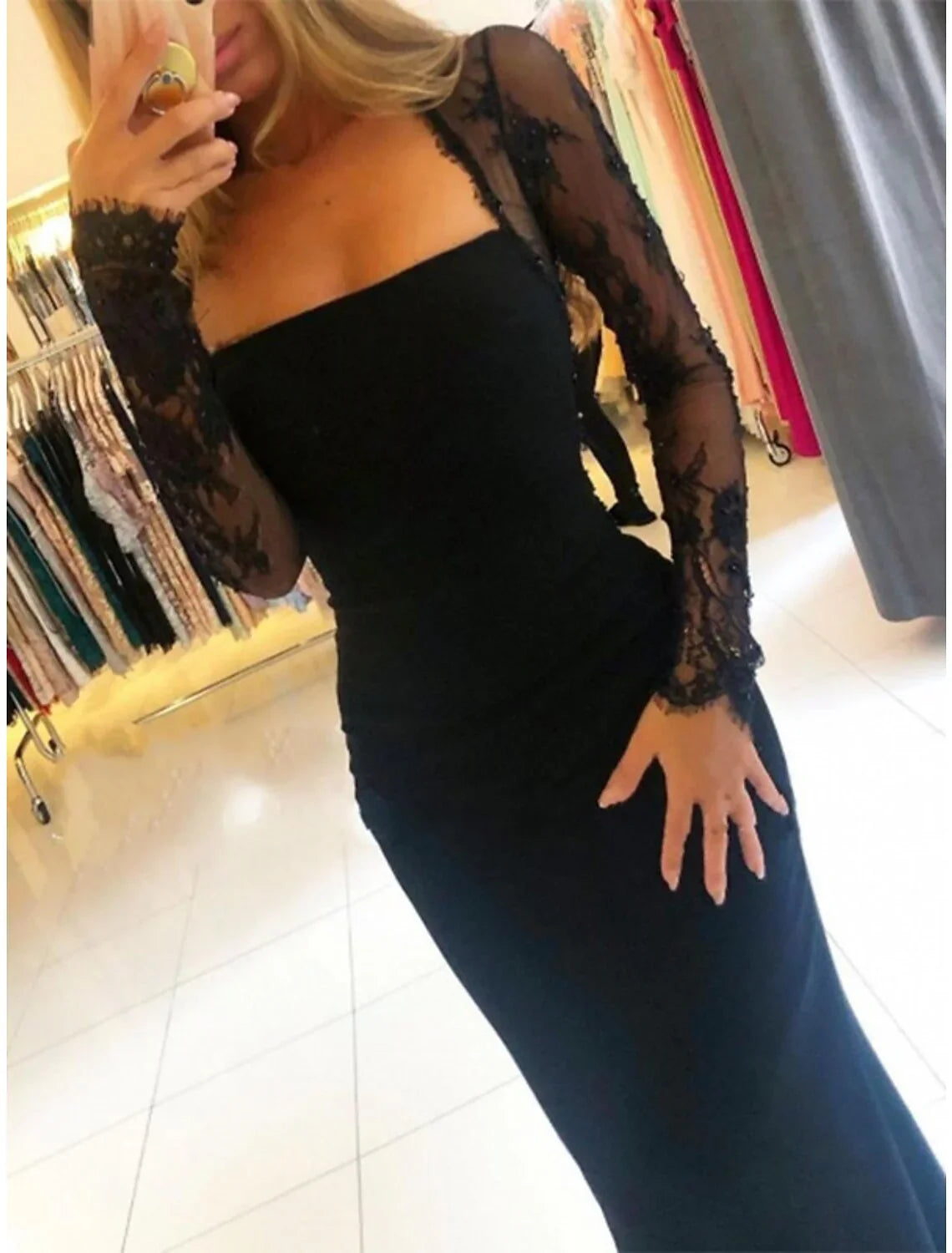 Mermaid Strapless Long Sleeve Open Back Train Prom Dress - Chloe Dress