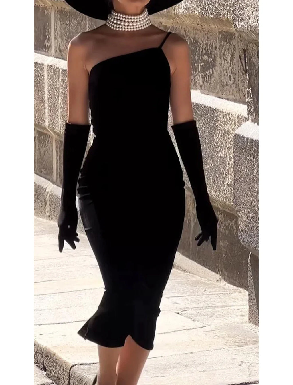 Black Sheath One-Shoulder Sleeveless Tea-Length Cocktail Dress - Chloe Dress