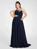 A-Line One-Shoulder Chiffon Sleeveless Train Prom Dress - Chloe Dress