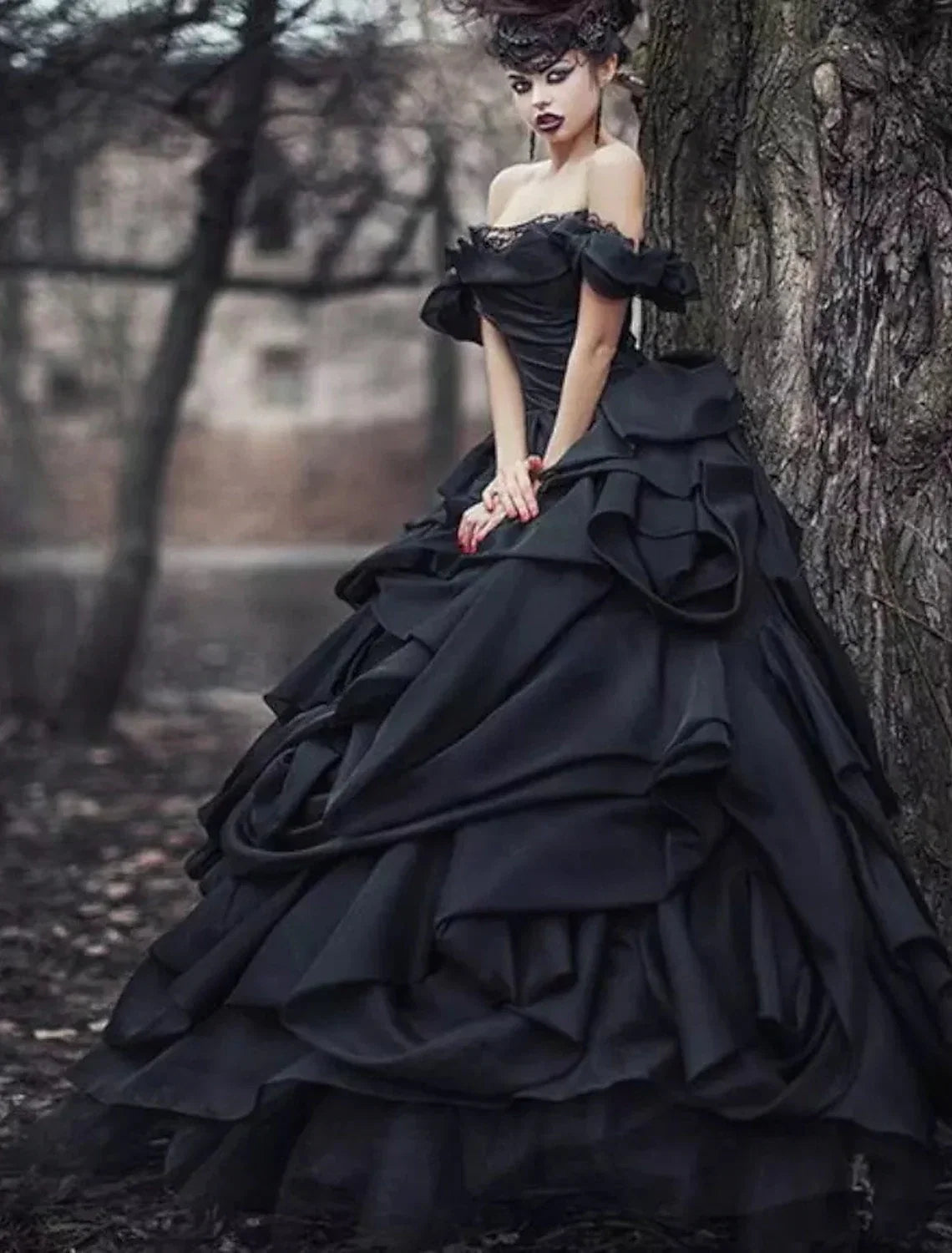 Ball Gown Off-Shoulder Satin Cap Sleeve Train Wedding Gown - Chloe Dress