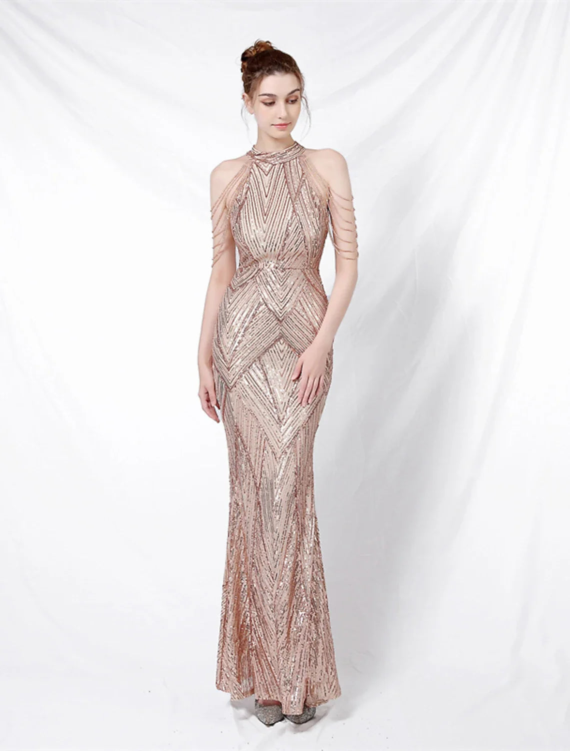 Mermaid Halter Sequin Sleeveless Floor-Length Prom Dress - Chloe Dress