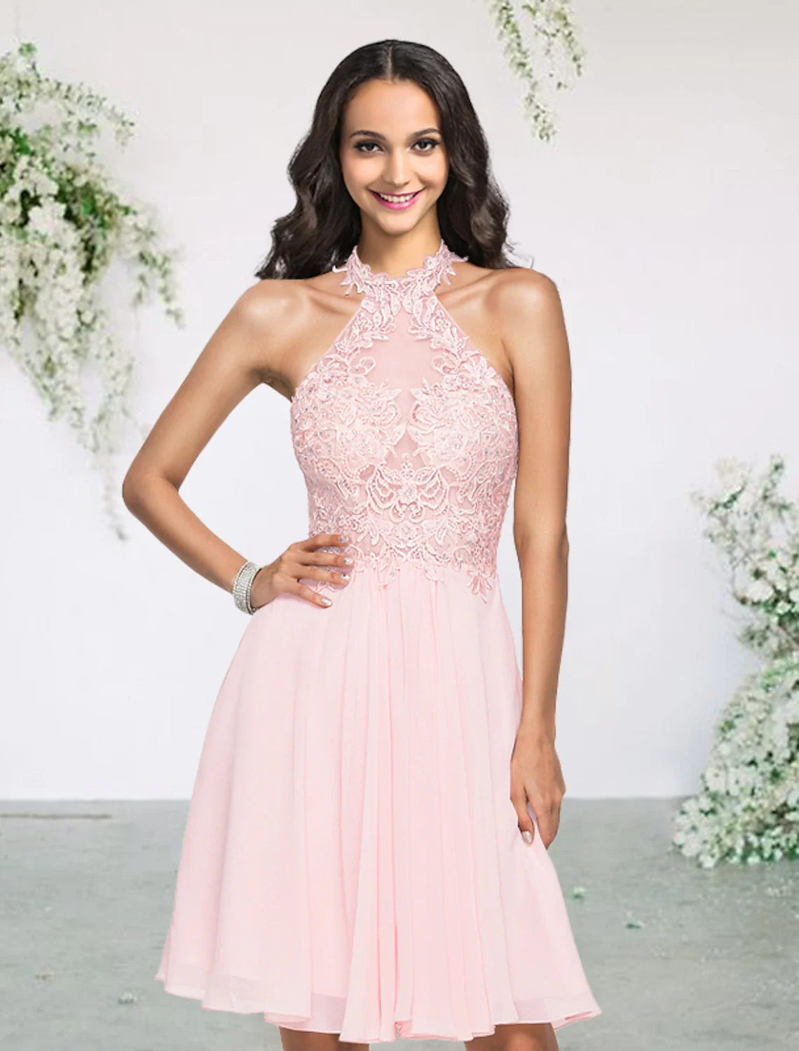 A-Line Halter Chiffon Sleeveless Pleated Mini Wedding Dress - Chloe Dress
