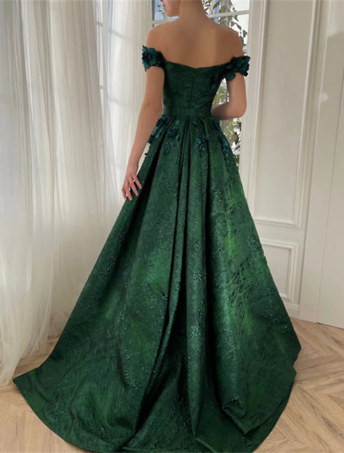 A-Line Off-Shoulder Satin Sleeveless High Slit Prom Dress - Chloe Dress