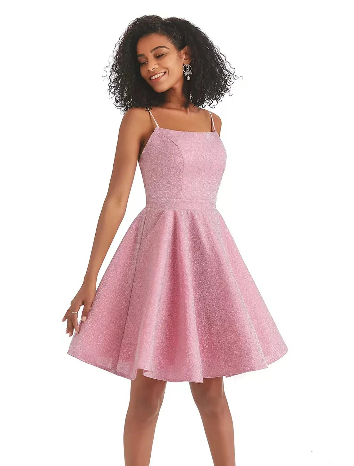 Pink A-Line Spaghetti Strap Sequin Sleeveless Backless Mini Cocktail Dress - Chloe Dress