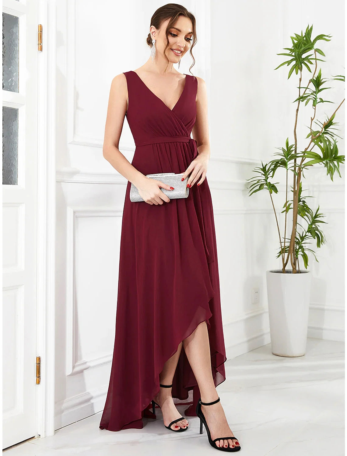 A-Line V-Neck Chiffon Sleeveless Ruffled Wedding Dress - Chloe Dress