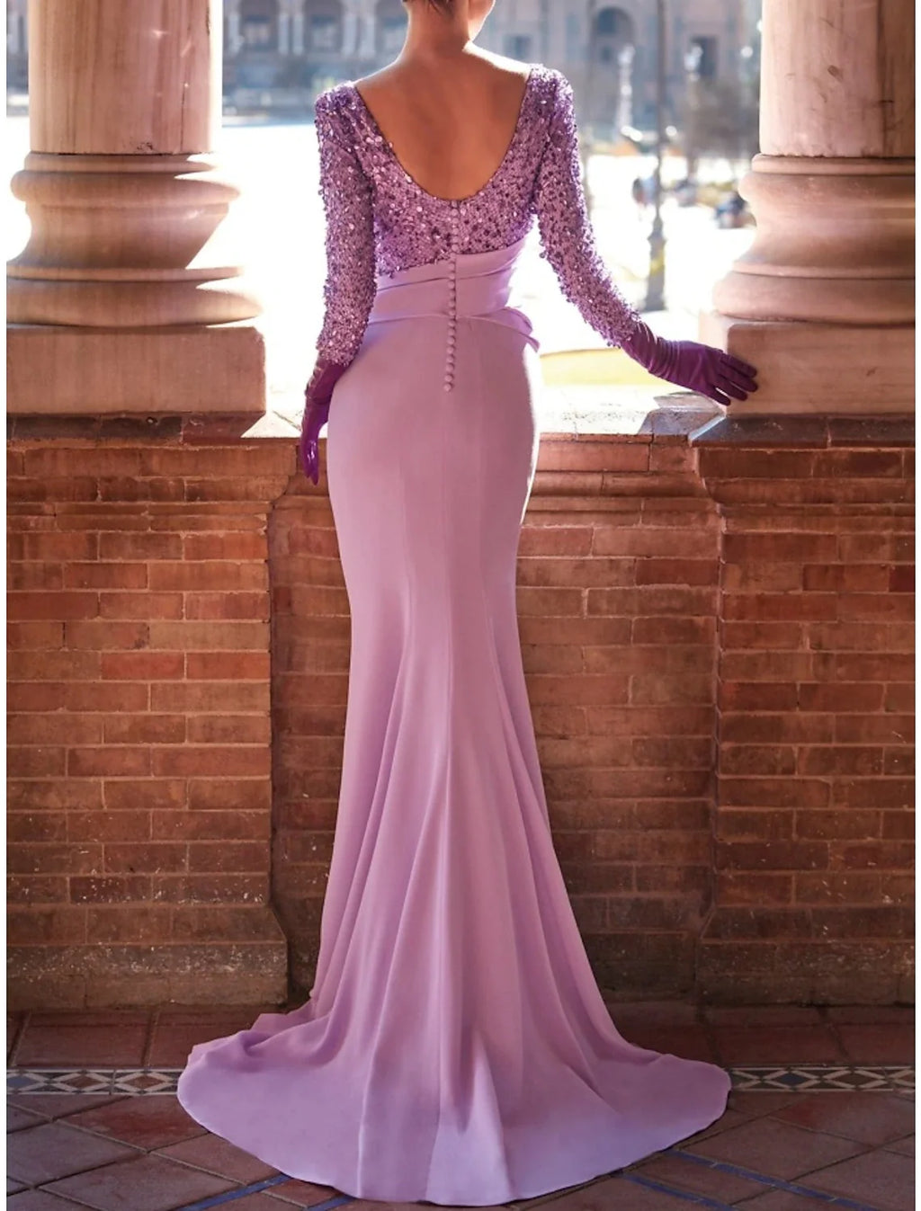 Mermaid Sequin Long Sleeve Pleated Evening Gown - Chloe Dress