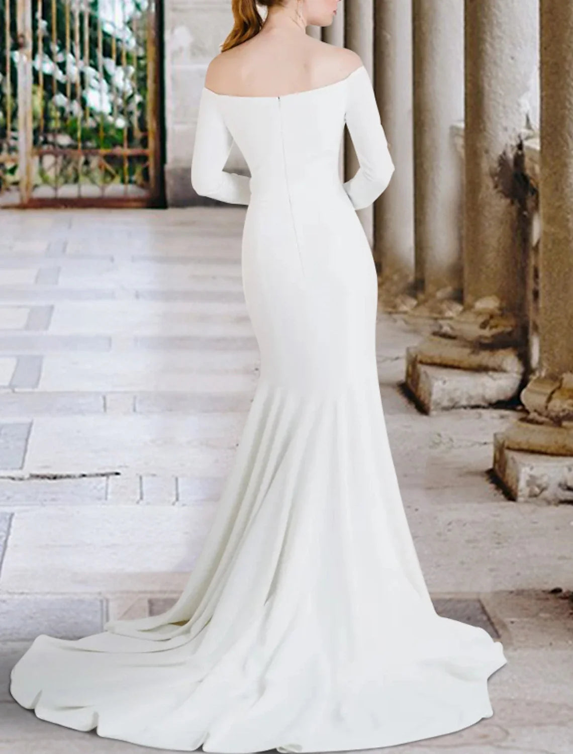 Mermaid Off-Shoulder Long Sleeve Train Wedding Gown - Chloe Dress