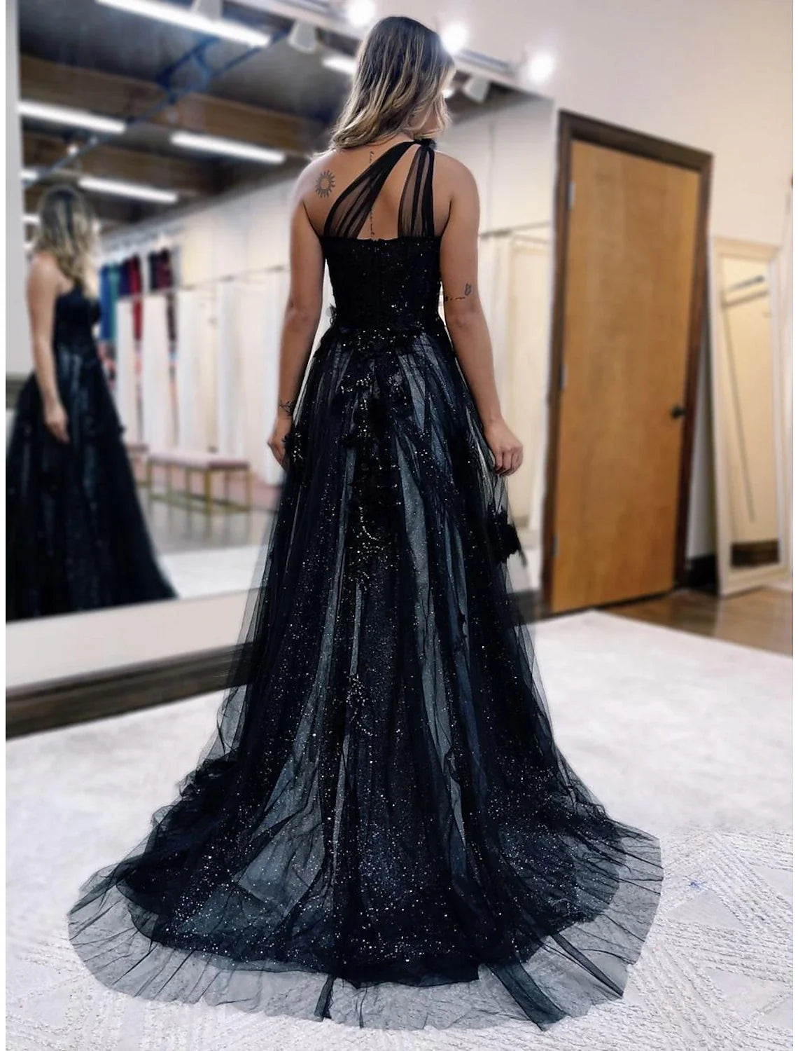 A-Line One-Shoulder Tulle Sleeveless Backless Pleated Prom Dress - Chloe Dress
