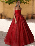 Ball Gown Spaghetti Strap Tulle Sleeveless Pleated Floor-Length Gown - Chloe Dress