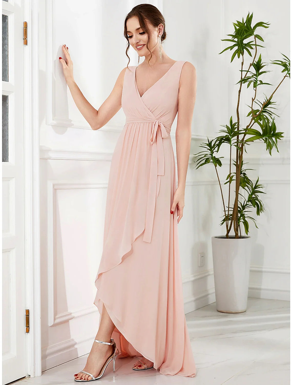 A-Line V-Neck Chiffon Sleeveless Ruffled Wedding Dress - Chloe Dress