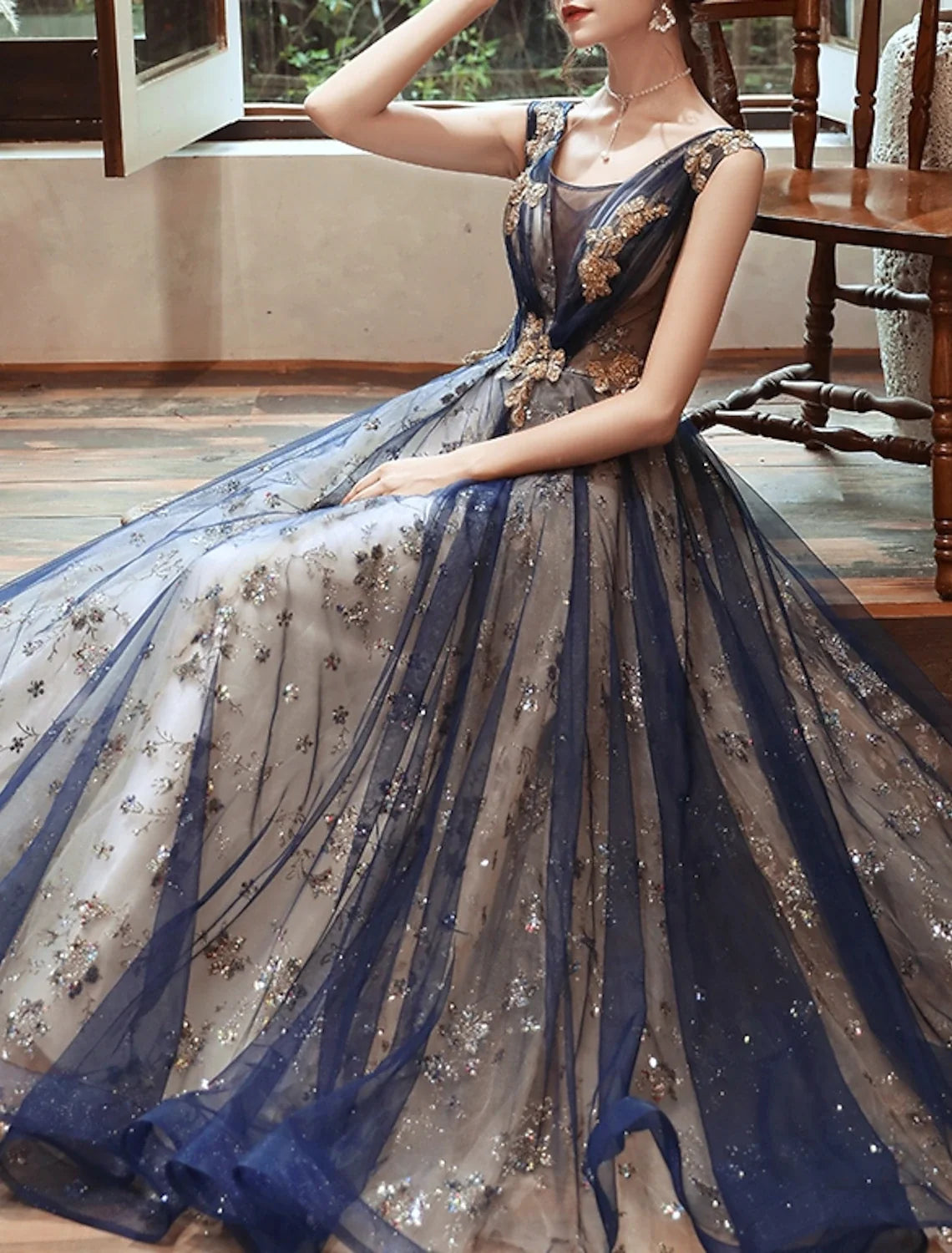 A-Line Sequin Sleeveless Floor-Length Evening Dress - Chloe Dress