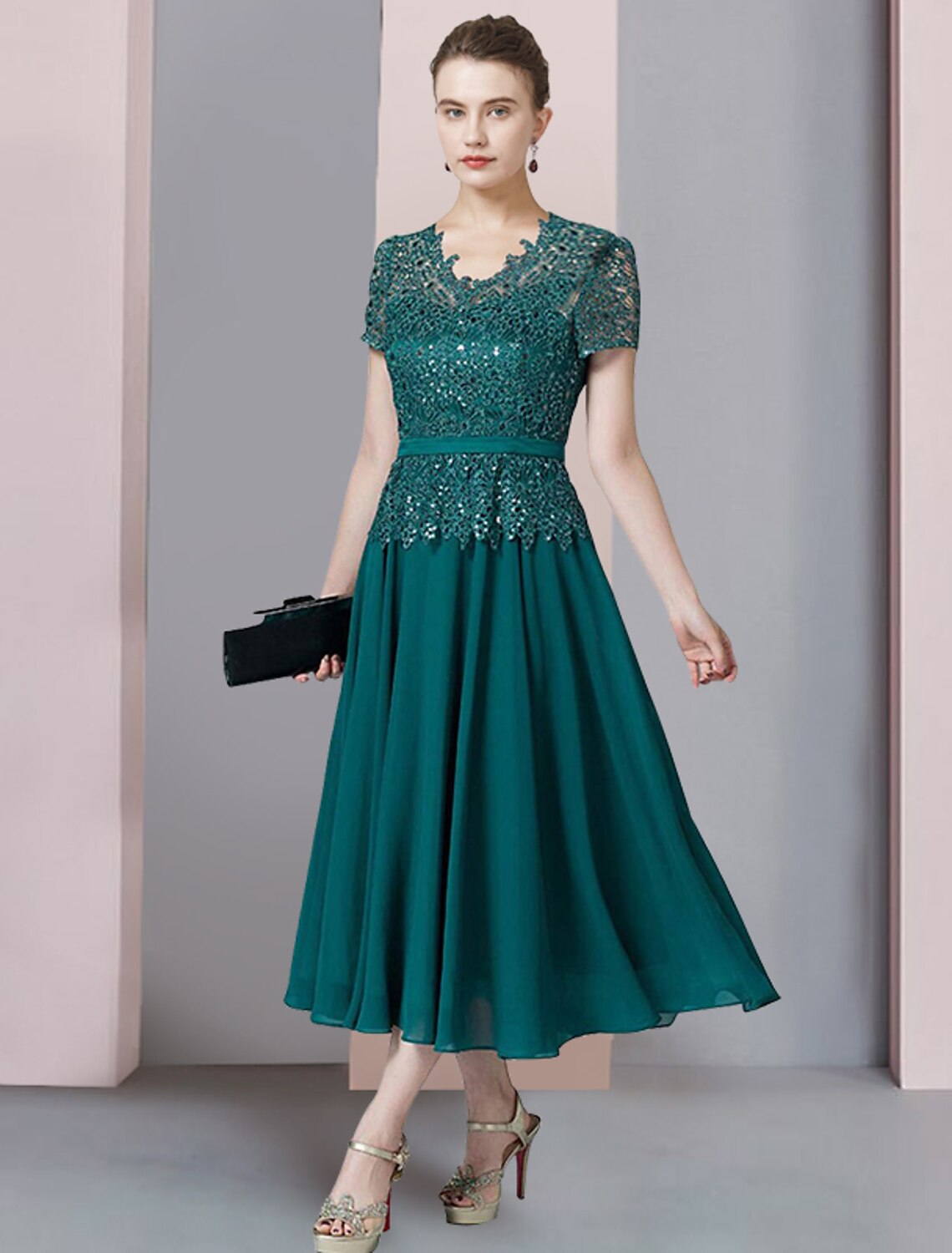 A-Line V-Neck Chiffon Short Sleeve Wrap Mini Wedding Dress - Chloe Dress