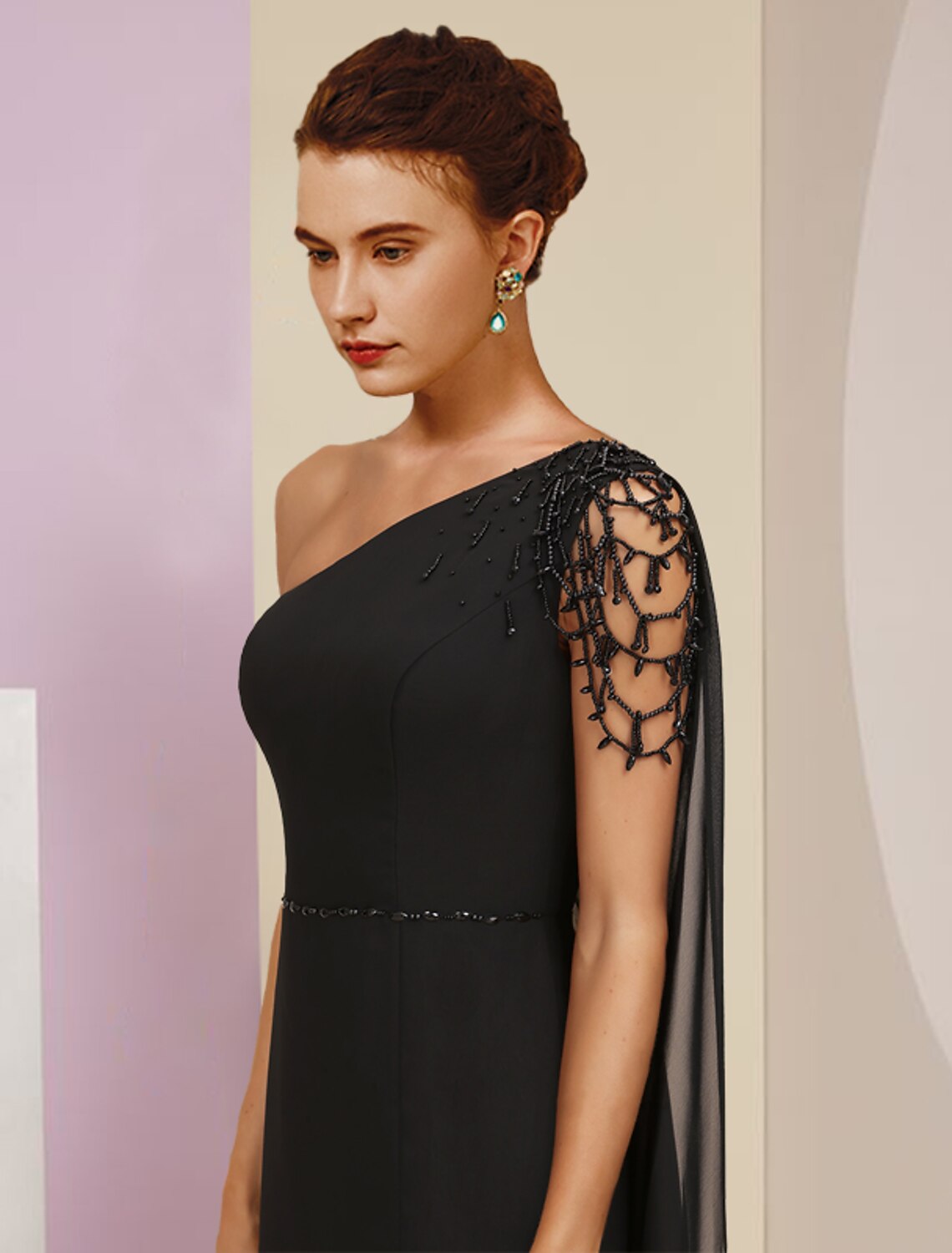 A-Line One-Shoulder Chiffon Sleeveless Floor-Length Wedding Dress - Chloe Dress