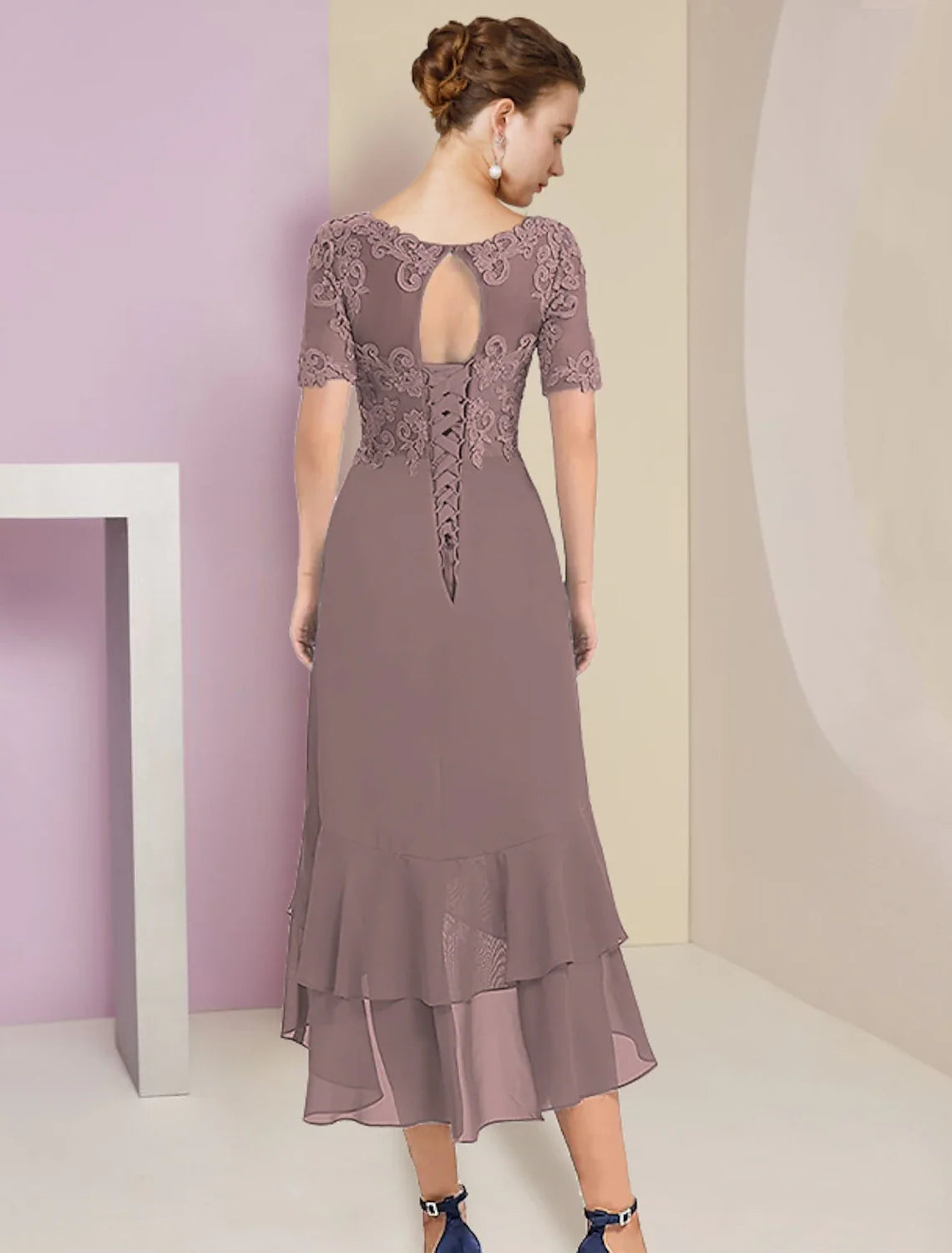 A-Line V-Neck Chiffon Short Sleeve Wrap Mini Wedding Dress - Chloe Dress