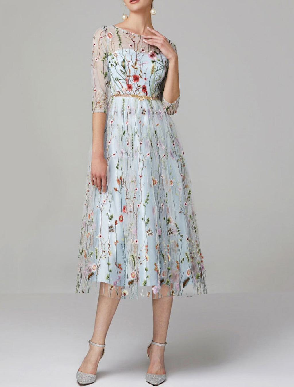 A-Line Lace Applique Tea-Length Prom Dress - Chloe Dress