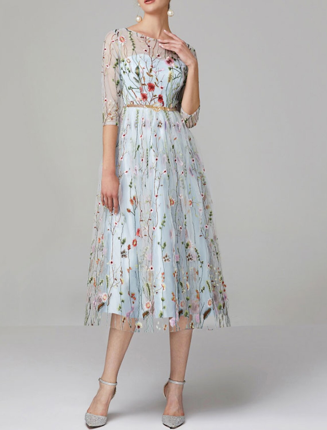 A-Line Lace Applique Tea-Length Prom Dress - Chloe Dress