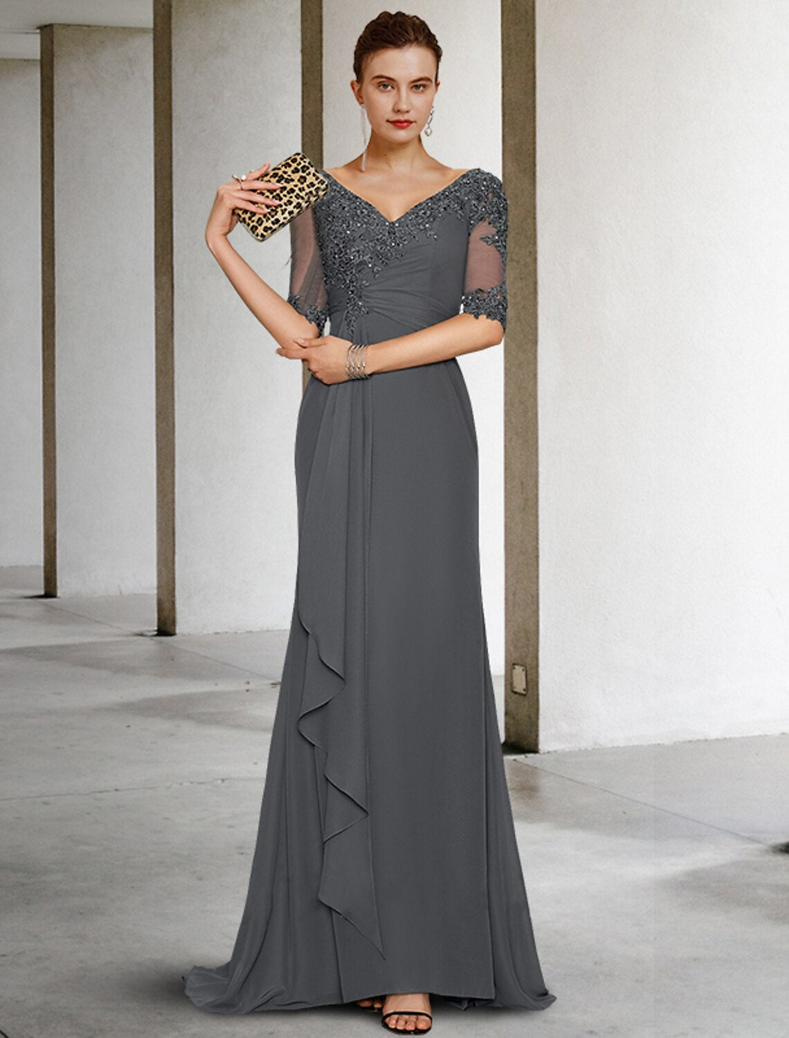 Mermaid V-Neck Chiffon Draped Dress - Chloe Dress